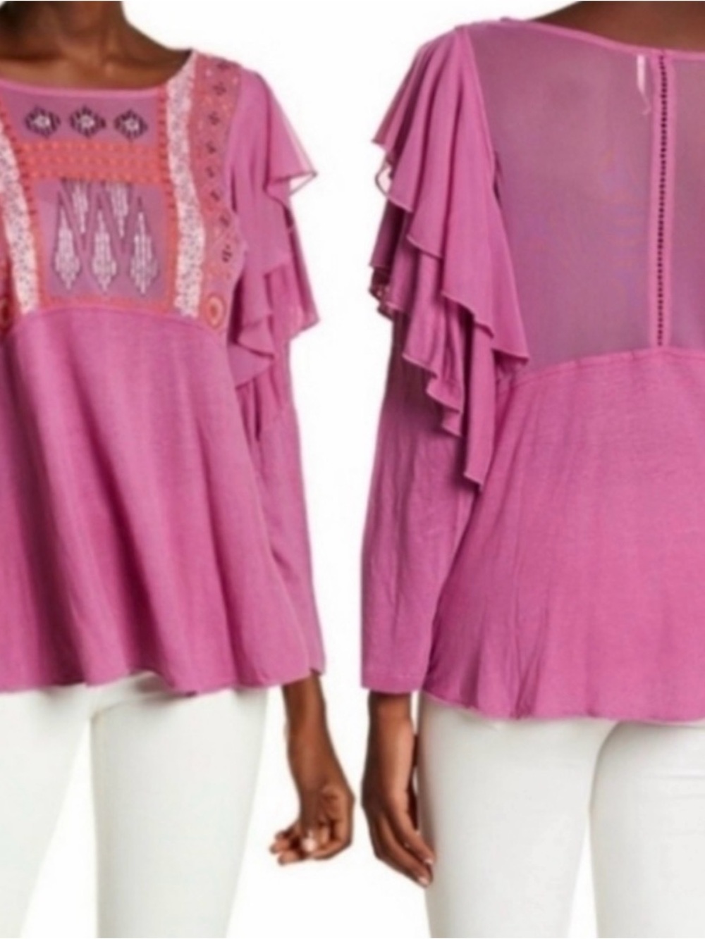 #340 FREE PEOPLE La Cienega Lavender Embroidered Ruffle Sleeve NWT
